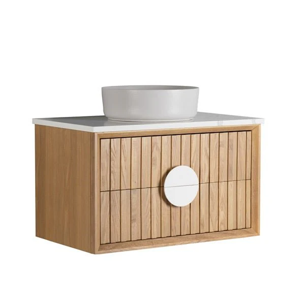 Cascada Wall Mount Floating Bathroom Vanity Oak with Marble Top Ceramic Vessel Sink - Image 7