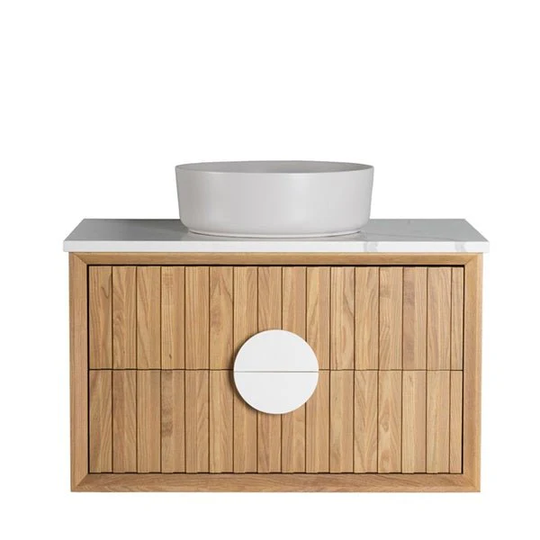 Cascada Wall Mount Floating Bathroom Vanity Oak with Marble Top Ceramic Vessel Sink - Image 8