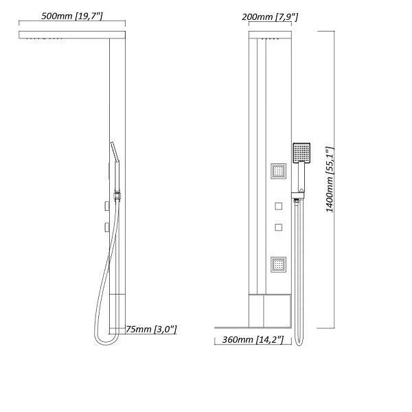 Eleganti All-in-One Shower Panel with Rain Showerhead, Body Jets, and Chromotherapy by Cascada Showers - Image 7