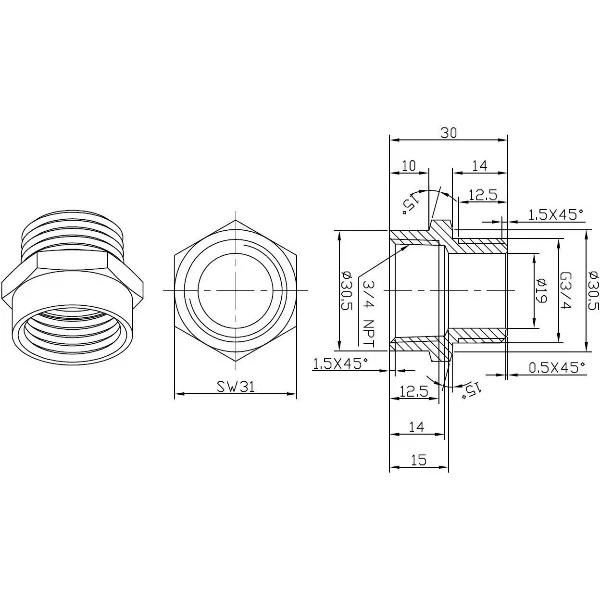 G Thread (British BSPP) Male to NPT Female Adapter - Lead Free (3/4" x 3/4") - Image 8