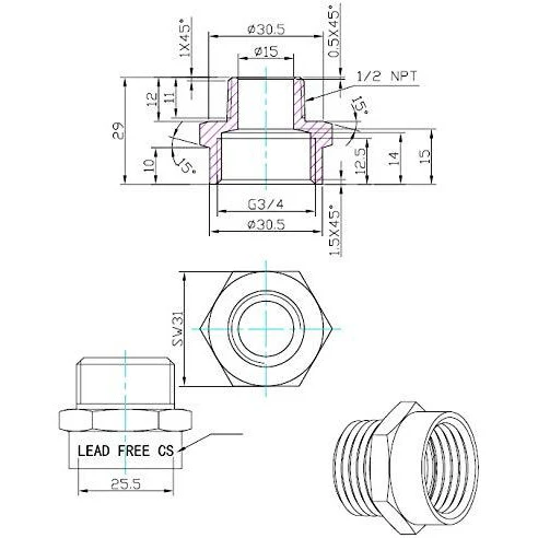 G Thread (British BSPP) Female to NPT Male Adapter - Lead Free (3/4" x 1/2") - Image 14