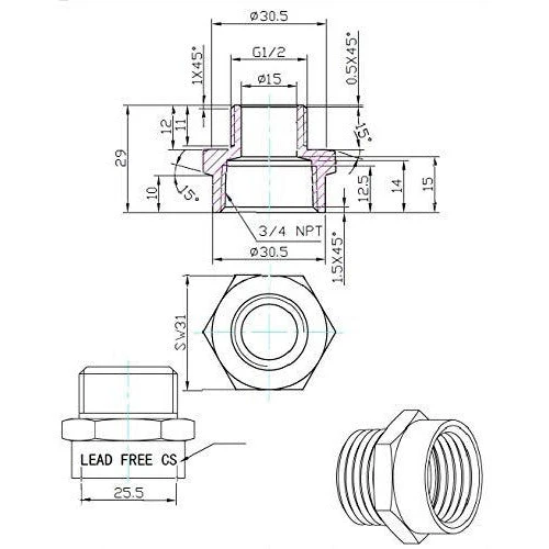 G Thread (British BSPP) Male to NPT Female Adapter - Lead Free (1/2" x 3/4") - Image 8