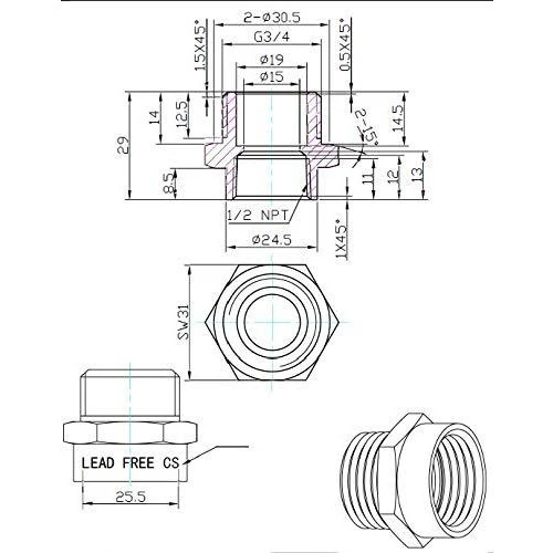 G Thread (British BSPP) Male to NPT Female Adapter - Lead Free (3/4" x 1/2") - Image 9
