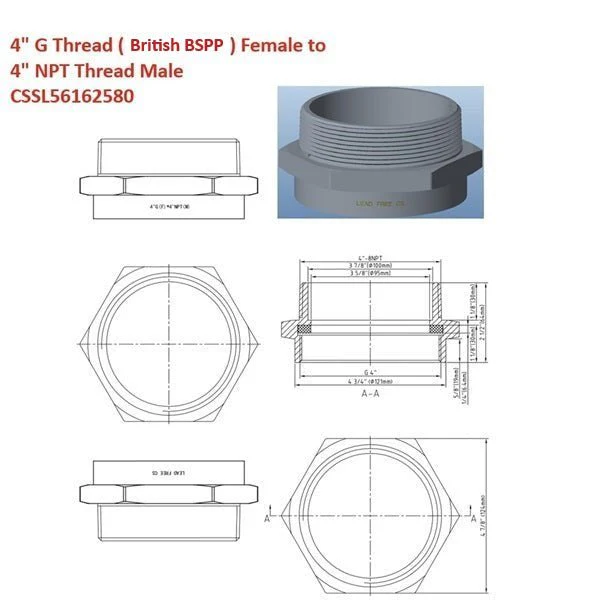 G Thread (British BSPP) Female to NPT Male Adapter - Lead Free (4" x 4") - Image 3