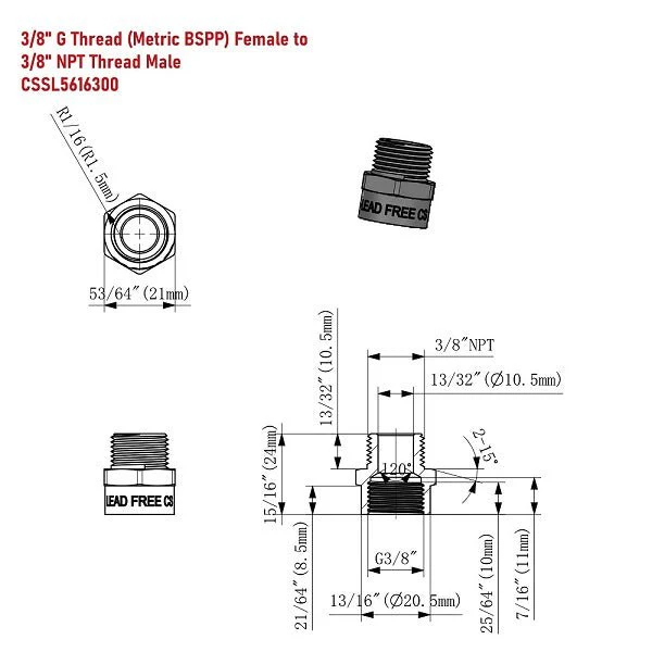 G Thread (British BSPP) Female to NPT Male Adapter - Lead Free (3/8" x 3/8") - Image 7