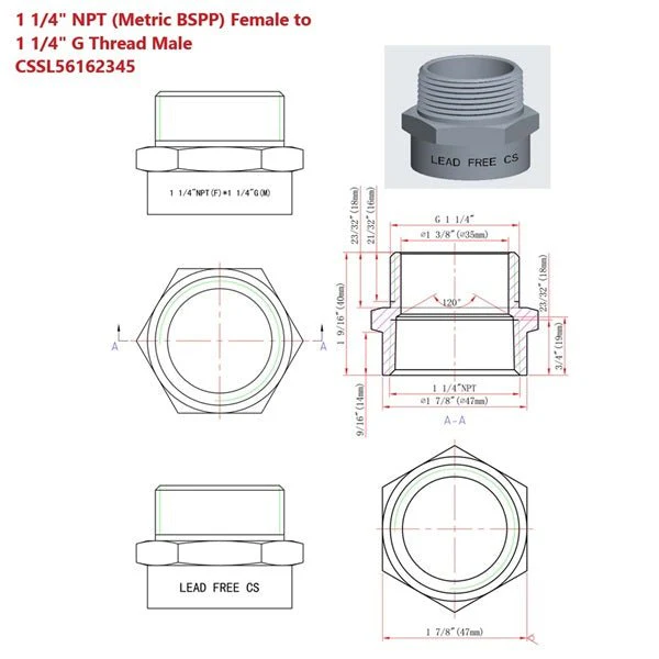 Lead-Free G Thread (British BSPP) Male to NPT Female Pipe Fitting Adapter - 1/4" - 3" - Image 52