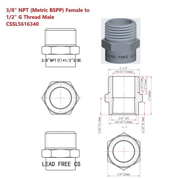 G Thread (British BSPP) Male to NPT Female Adapter - Lead Free (1/2" x 3/8") - Image 8