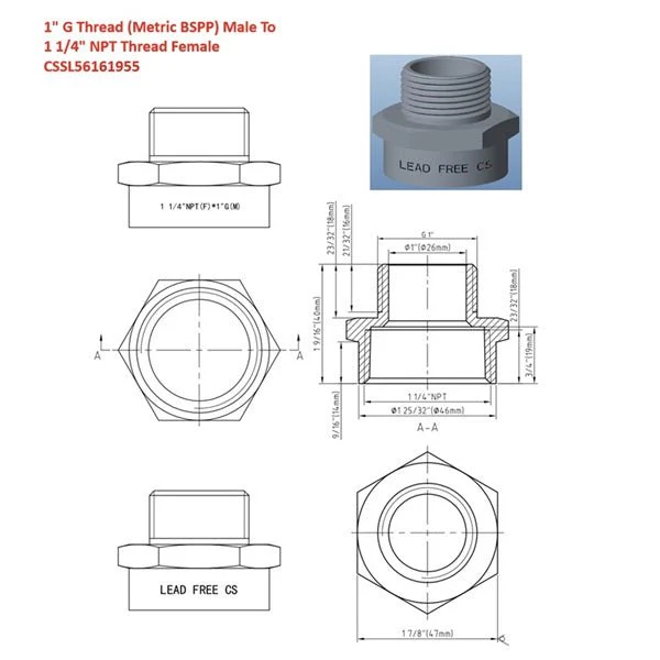 Lead-Free G Thread (British BSPP) Male to NPT Female Pipe Fitting Adapter - 1/4" - 3" - Image 14