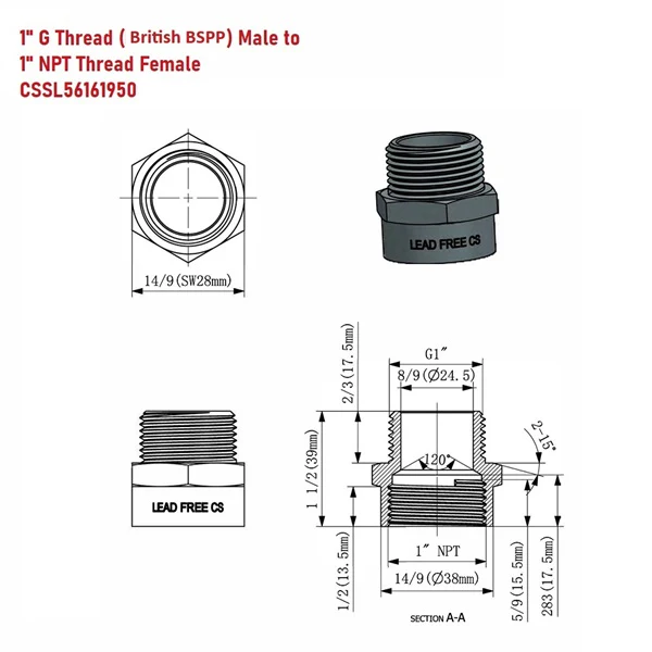 G Thread (British BSPP) Male to NPT Female Adapter - Lead-Free (1" x 1") - Image 2