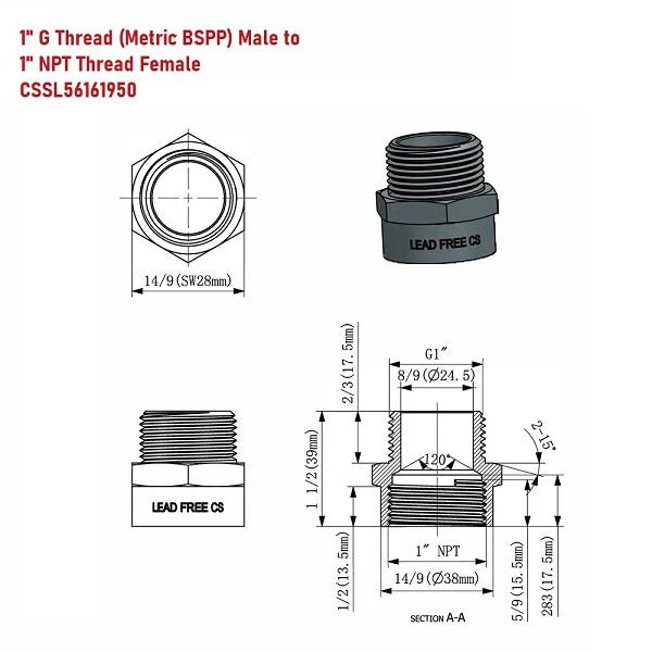 G Thread (British BSPP) Male to NPT Female Adapter - Lead-Free (1" x 1") - Image 6