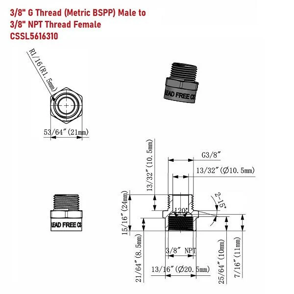 G Thread (British BSPP) Male to NPT Female Adapter - Lead-Free (3/8" x 3/8") - Image 7