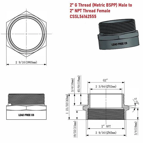 Lead-Free G Thread (British BSPP) Male to NPT Female Pipe Fitting Adapter - 1/4" - 3" - Image 10