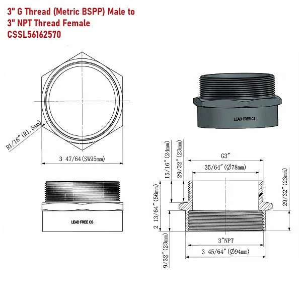Lead-Free G Thread (British BSPP) Male to NPT Female Pipe Fitting Adapter - 1/4" - 3" - Image 11