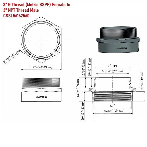 Lead-Free G Thread (British BSPP) Female to NPT Male Pipe Fitting Adapter - 1/4" - 4" - Image 13