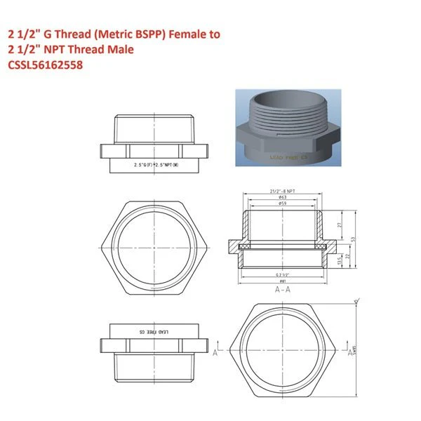 Lead-Free G Thread (British BSPP) Female to NPT Male Pipe Fitting Adapter - 1/4" - 4" - Image 82