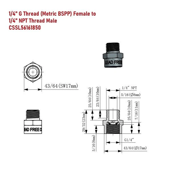 G Thread (British BSPP) Female to NPT Male Adapter - Lead Free (1/4" x 1/4") - Image 10