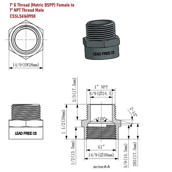 G Thread (British BSPP) Female to NPT Male Adapter - Lead Free (1" x 1") - Image 12