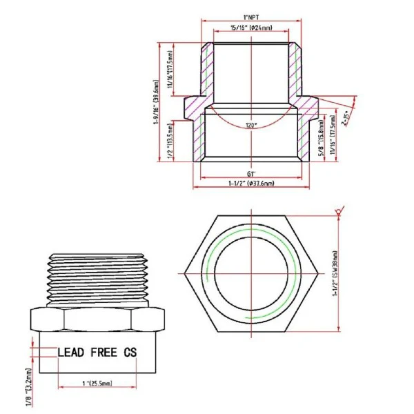 G Thread (British BSPP) Female to NPT Male Adapter - Lead Free (1" x 1") - Image 14