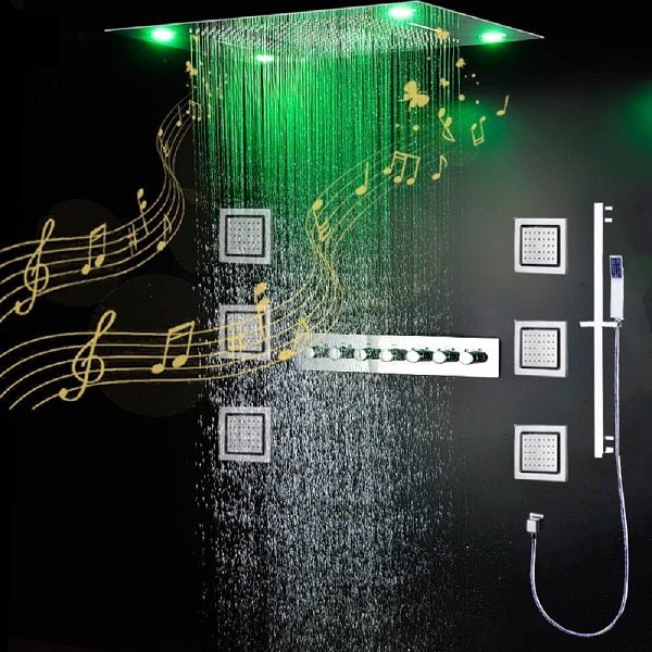 Luxurious Design 23"x31" LED Shower System with Bluetooth Speaker and Sliding Bar