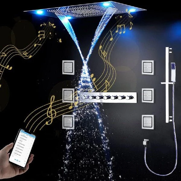 Luxurious Design 23"x31" LED Shower System with Bluetooth Speaker and Sliding Bar - Image 3