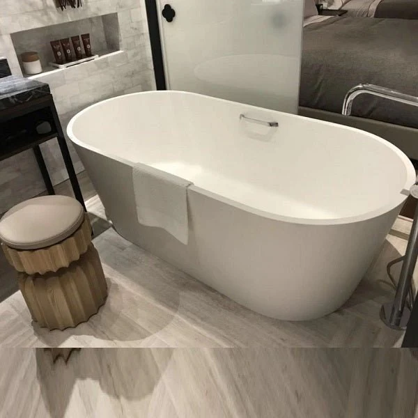 Modern Cascada Freestanding White Soaking Bathtub with Stainless Steel Drain and Overflow - Image 3