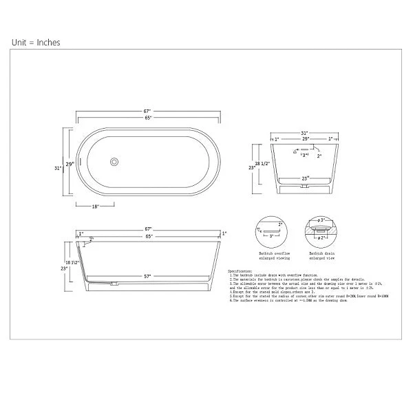Modern Cascada Freestanding White Soaking Bathtub with Stainless Steel Drain and Overflow - Image 6