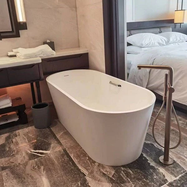 Modern Cascada Freestanding White Soaking Bathtub with Stainless Steel Drain and Overflow - Image 7