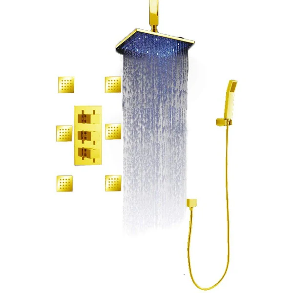 Tuscany LED Rainfall Thermostatic Shower System - Ceiling Mount - Image 15